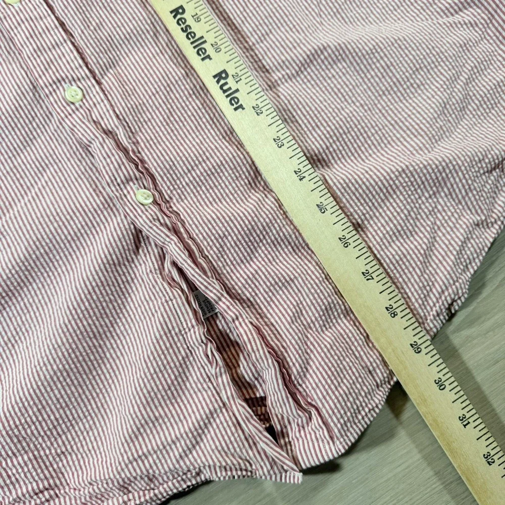 VTG  Polo Ralph Lauren Pink White Striped Seersucker Short Sleeve‎ Mens XL